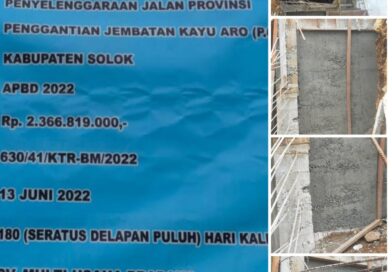 Diduga Kurangi Volume Proyek Jembatan Kayu Aro (P.071) Milik Dinas Bina Marga Cipta dan Tata Ruang Sumatra Barat.